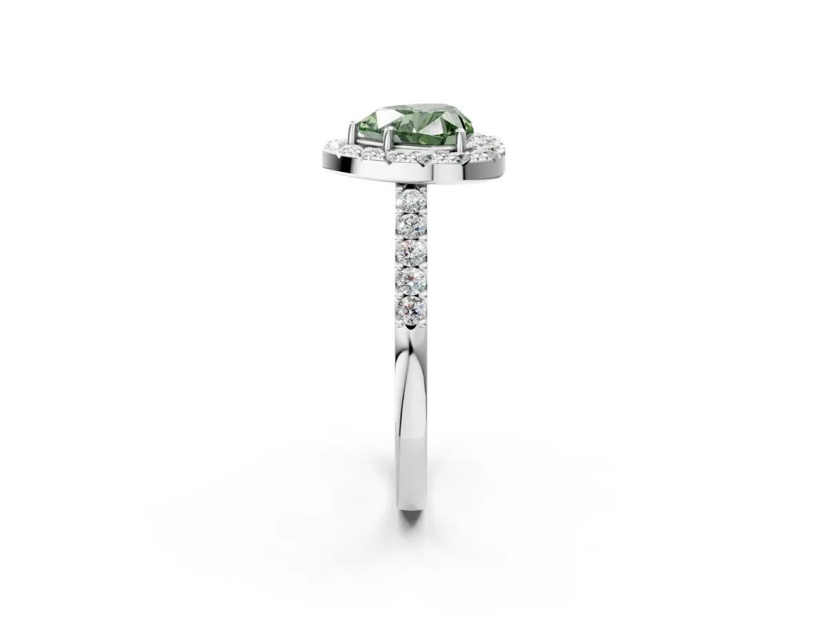 Fancy Green Heart Cut Halo Diamond Pavé Solitaire Ring Platinum