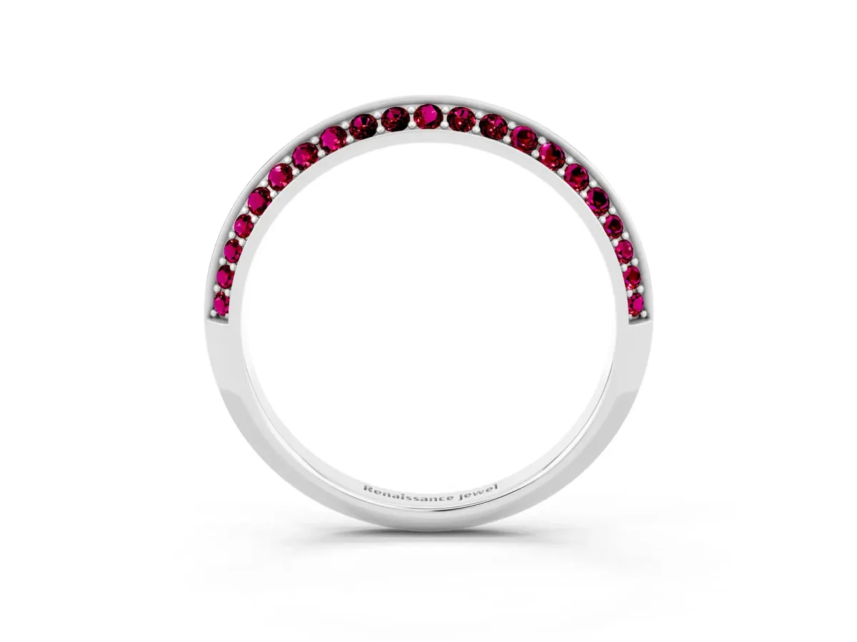 Double Row Pavé Round Garnet Eternity Band with Channel Setting White gold