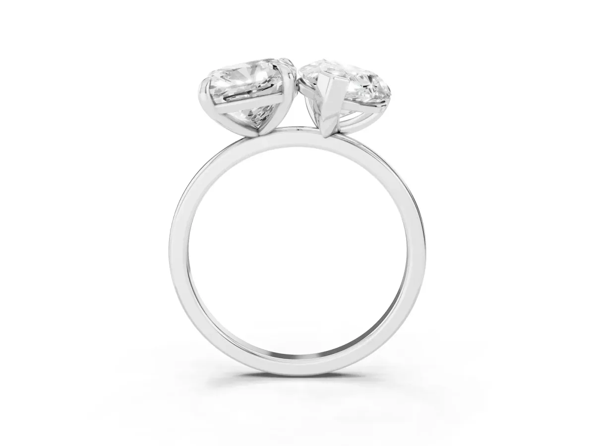 Pear and Cushion Toi Moi Ring with Prong Setting and Plain Band Silver