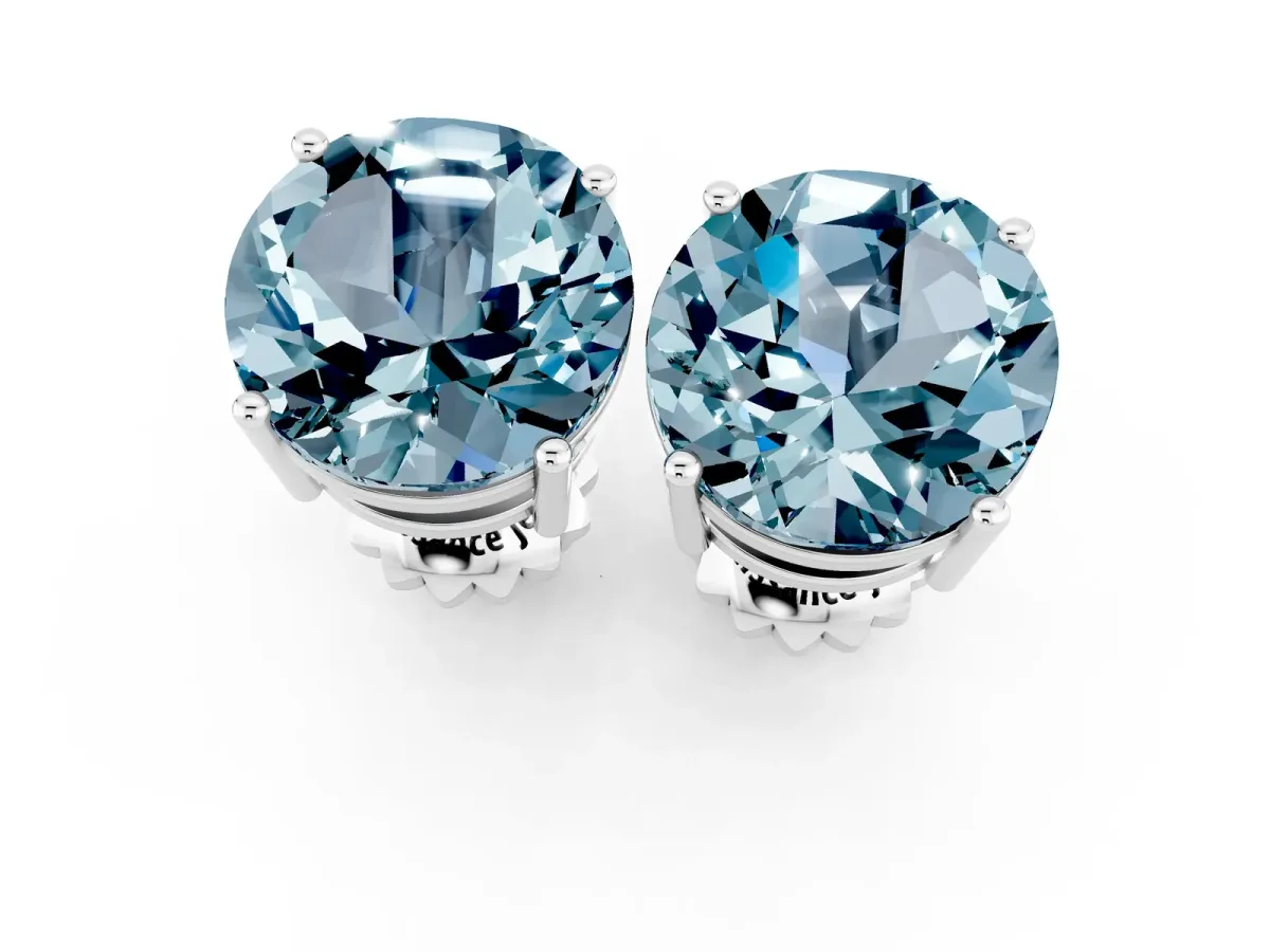 Round Cut Aquamarine Stud Earrings Platinum