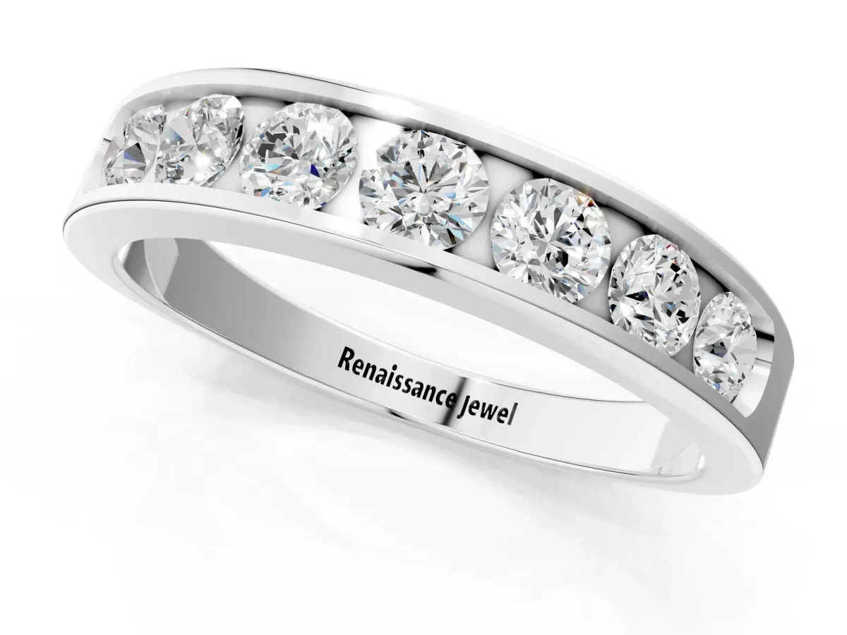 Channel Set Round Diamond Comfort Fit Band Silver