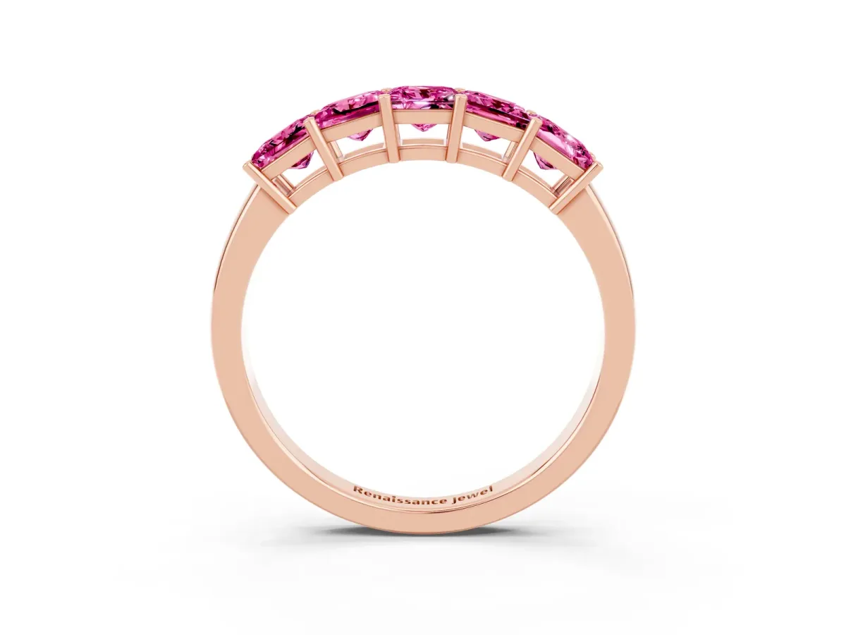 Princess Cut Five-Stone Pink Sapphire Band with Prong Setting Rose gold