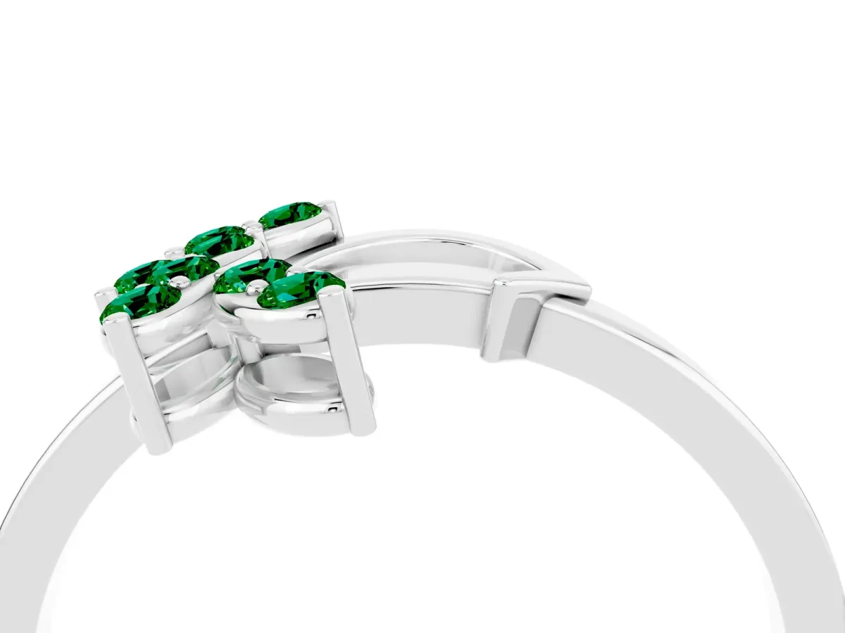 Marquise Emerald Cluster Bypass Ring with Prong Setting White gold