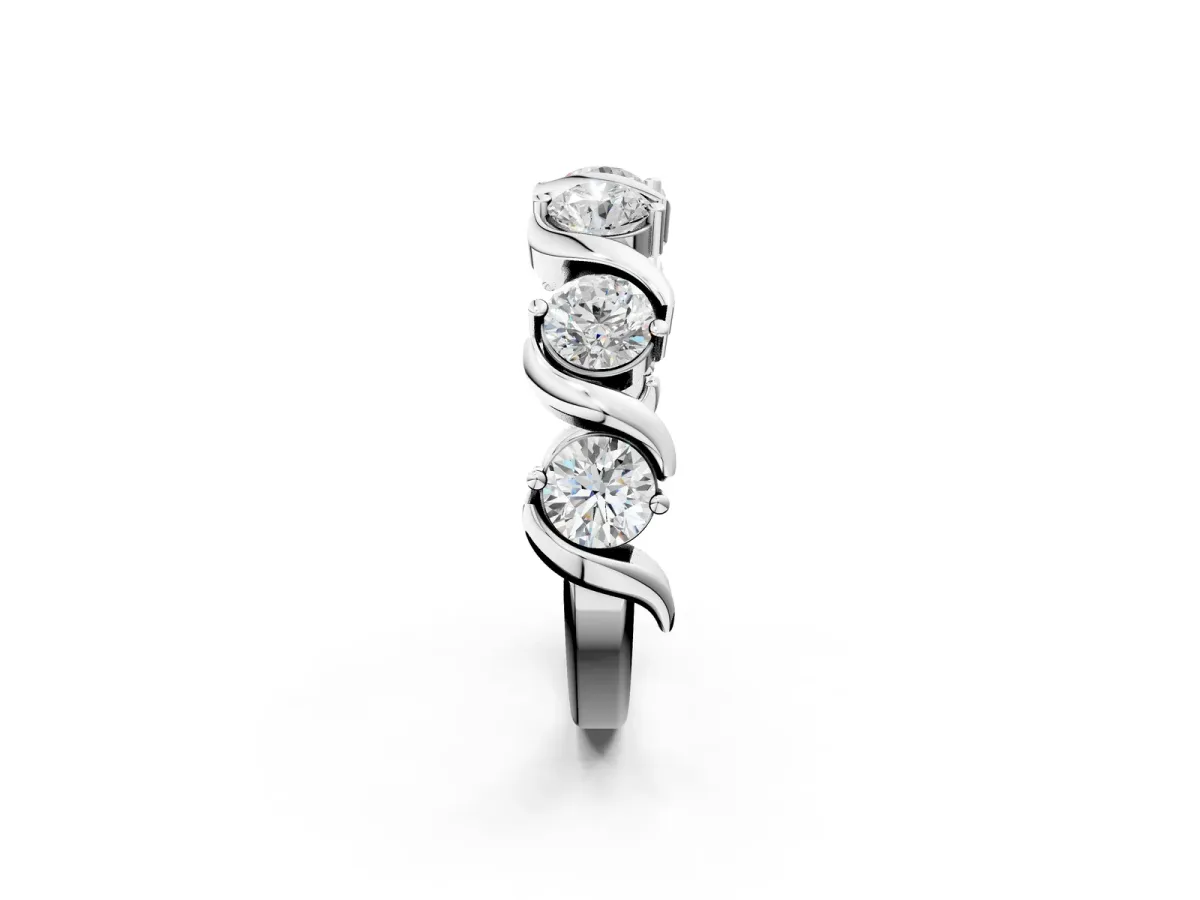 Six-Stone Round Diamond Wave Band with Shared Prong Setting Platinum