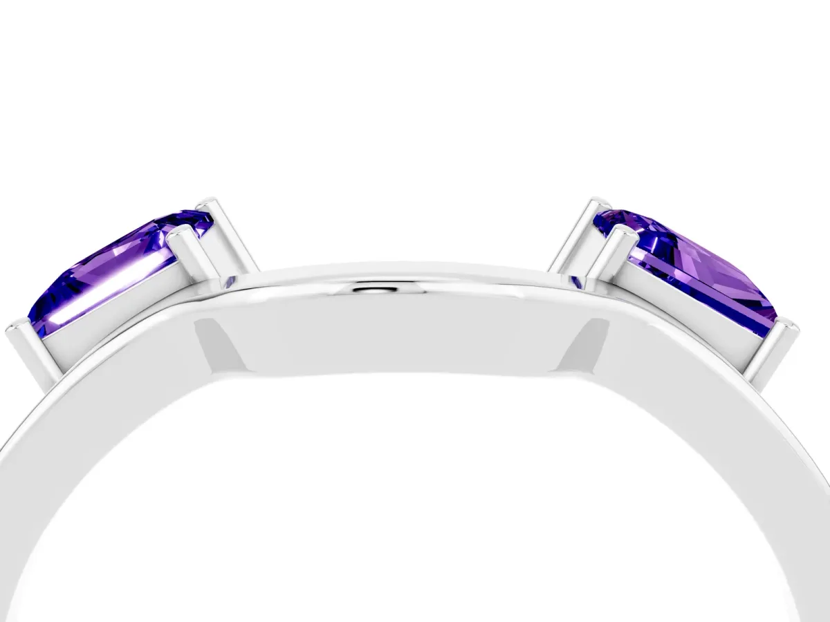 Princess Cut Tanzanite Two-Stone Open Band Ring with Four-Prong Setting Silver