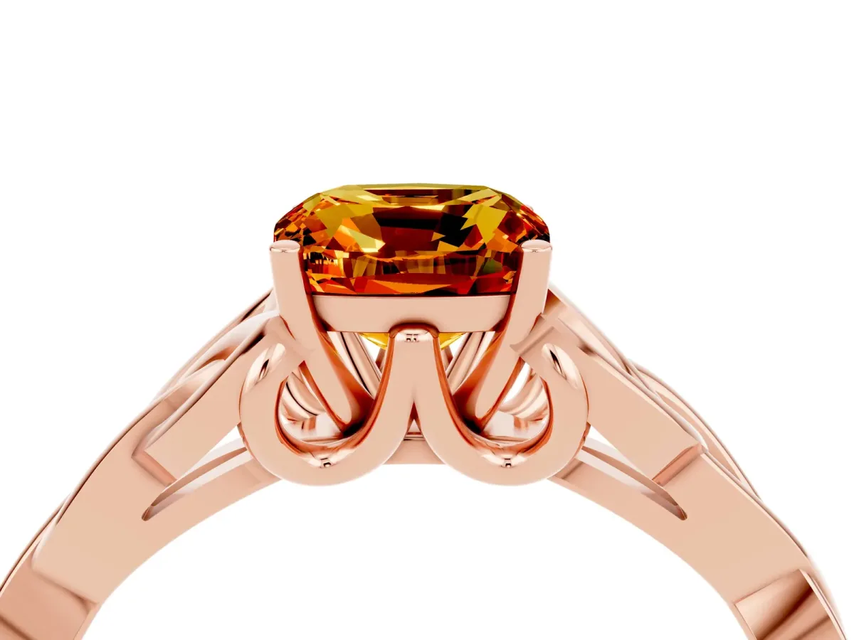 Cushion Cut Citrine Solitaire Celtic Knot Ring with Four-Prong Setting Rose gold