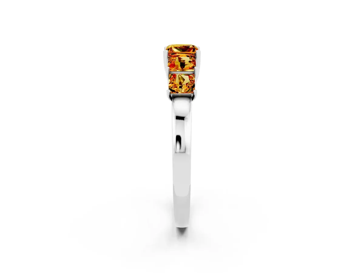 Princess Cut Five-Stone Citrine Ring with Classic Prong Setting Platinum