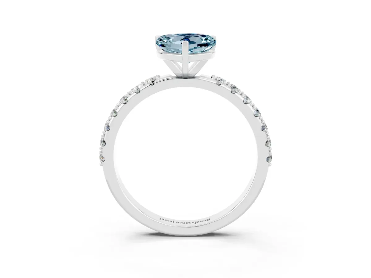 Heart Cut Aquamarine Solitaire Pavé Band with Four-Prong Setting Silver