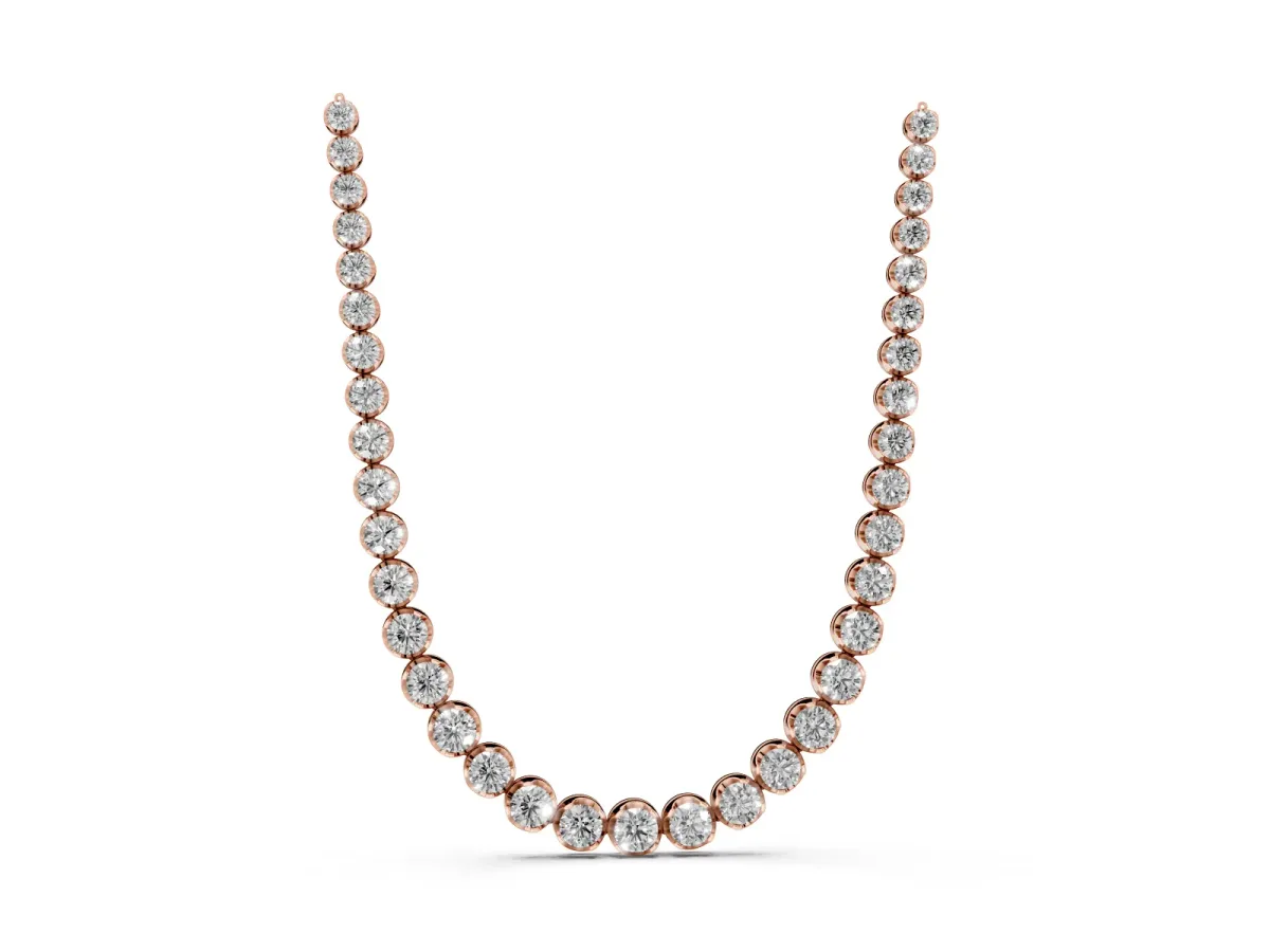Round Brilliant Diamond Tennis Necklace with Prong Setting Rose gold