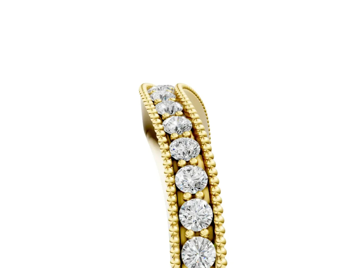Round Brilliant Milgrain Bezel Set Diamond Wave Band Yellow gold