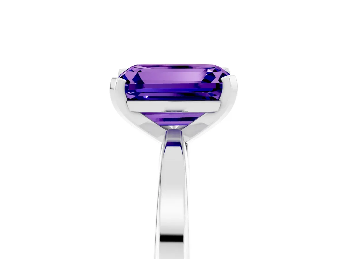Emerald Cut Tanzanite Solitaire Engagement Ring with Classic Band and Four-Prong Setting Silver