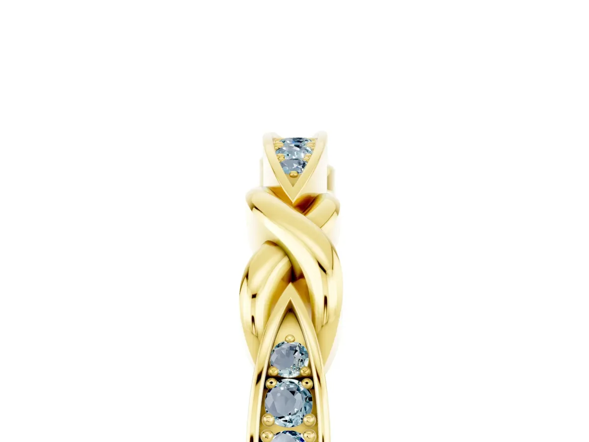 Twisted Marquise Aquamarine Pavé Band with Shared Prong Setting Yellow gold