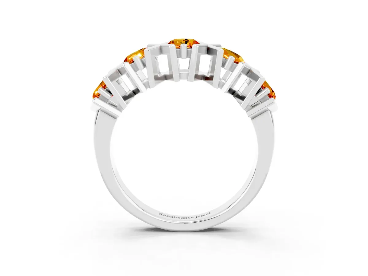 Round Citrine Channel Set Band with X-Prong Detail Silver