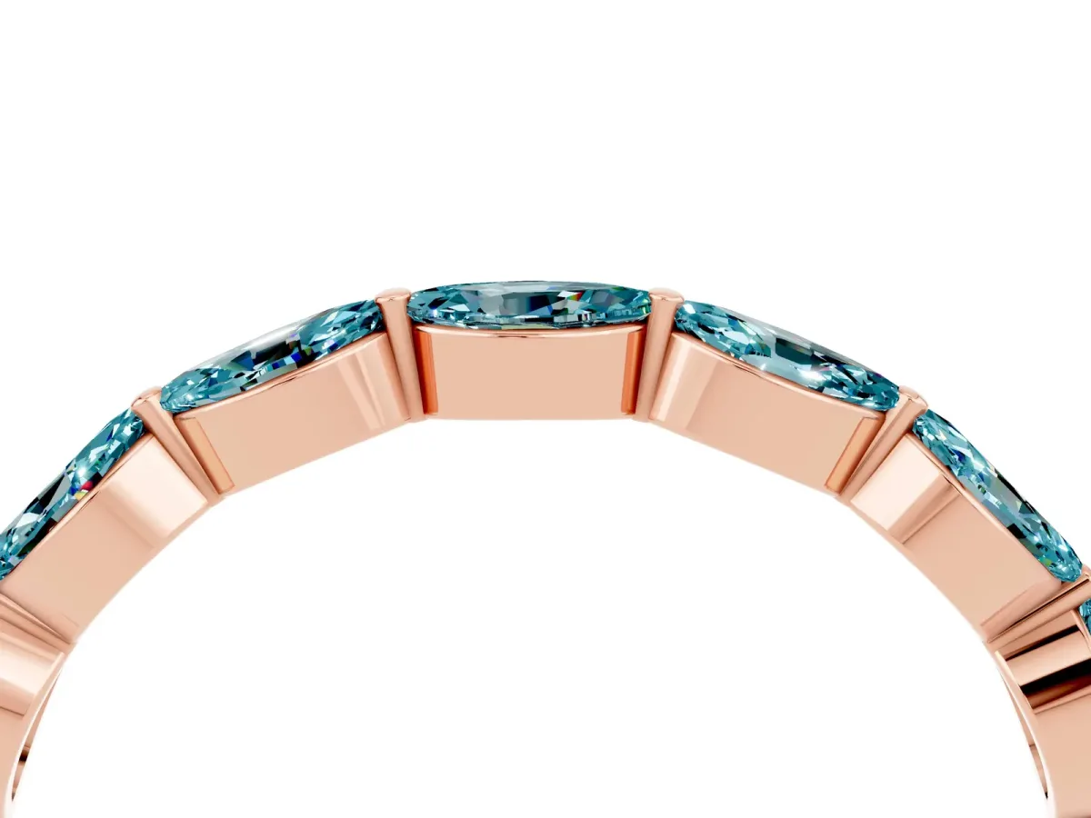 Marquise Blue Topaz Half Eternity Band with Prong Setting Rose gold