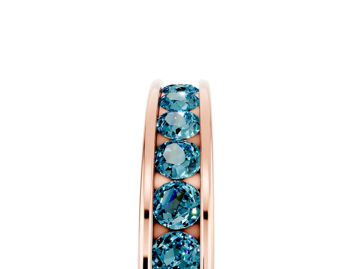 Channel Set Round Blue Topaz Eternity Band Rose gold