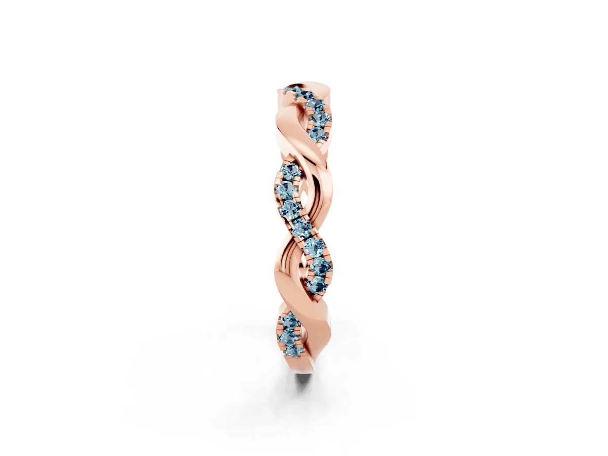 Pavé Round Aquamarine Twist Eternity Band with Shared Prong Setting Rose gold