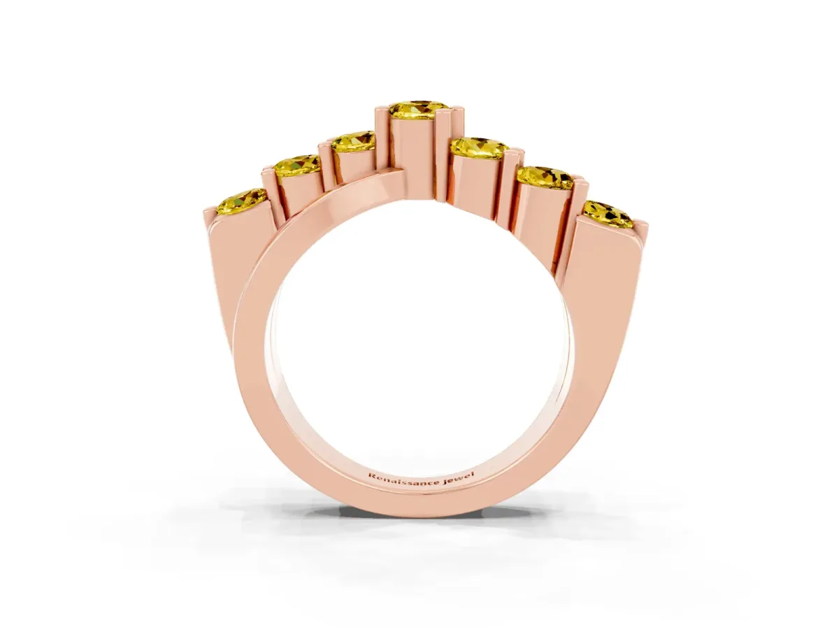 Round Yellow Sapphire Prong-Set Crossover Band Rose gold