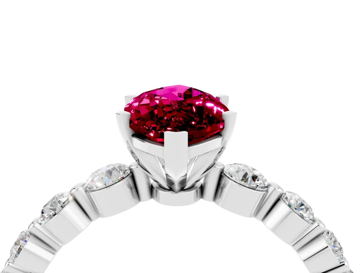 Marquise Cut Solitaire Garnet Ring with Pave Band and Four-Prong Setting Silver
