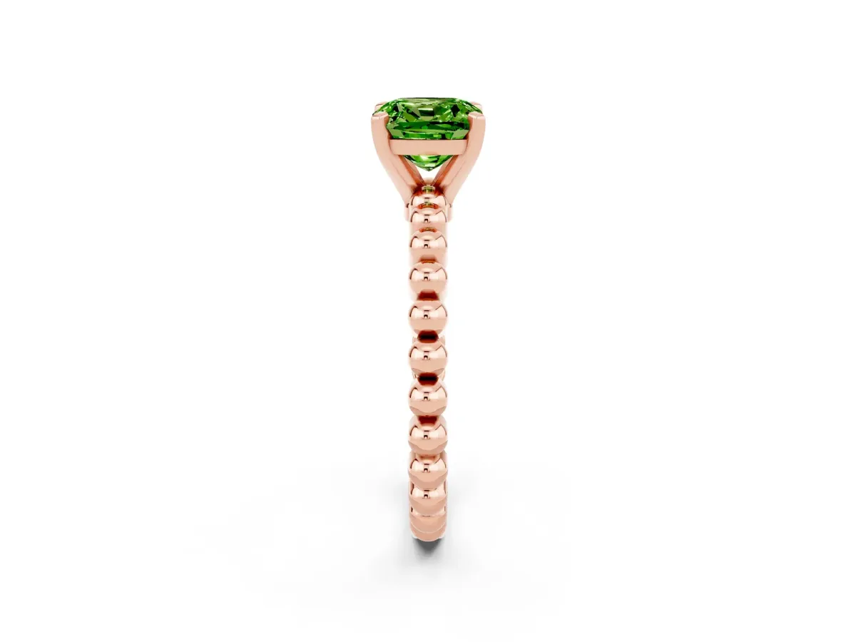 Cushion Cut Peridot Solitaire Ring with Beaded Band and Prong Setting Rose gold