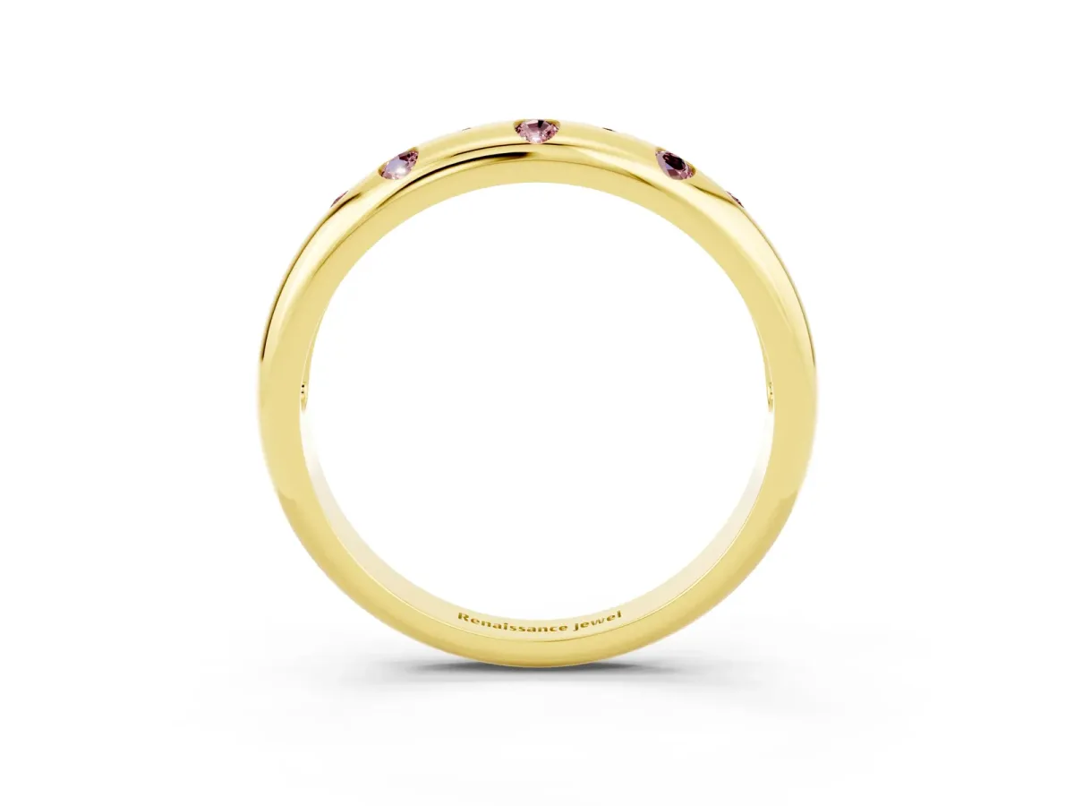 Round Morganite Flush-Set Comfort Fit Band Yellow gold