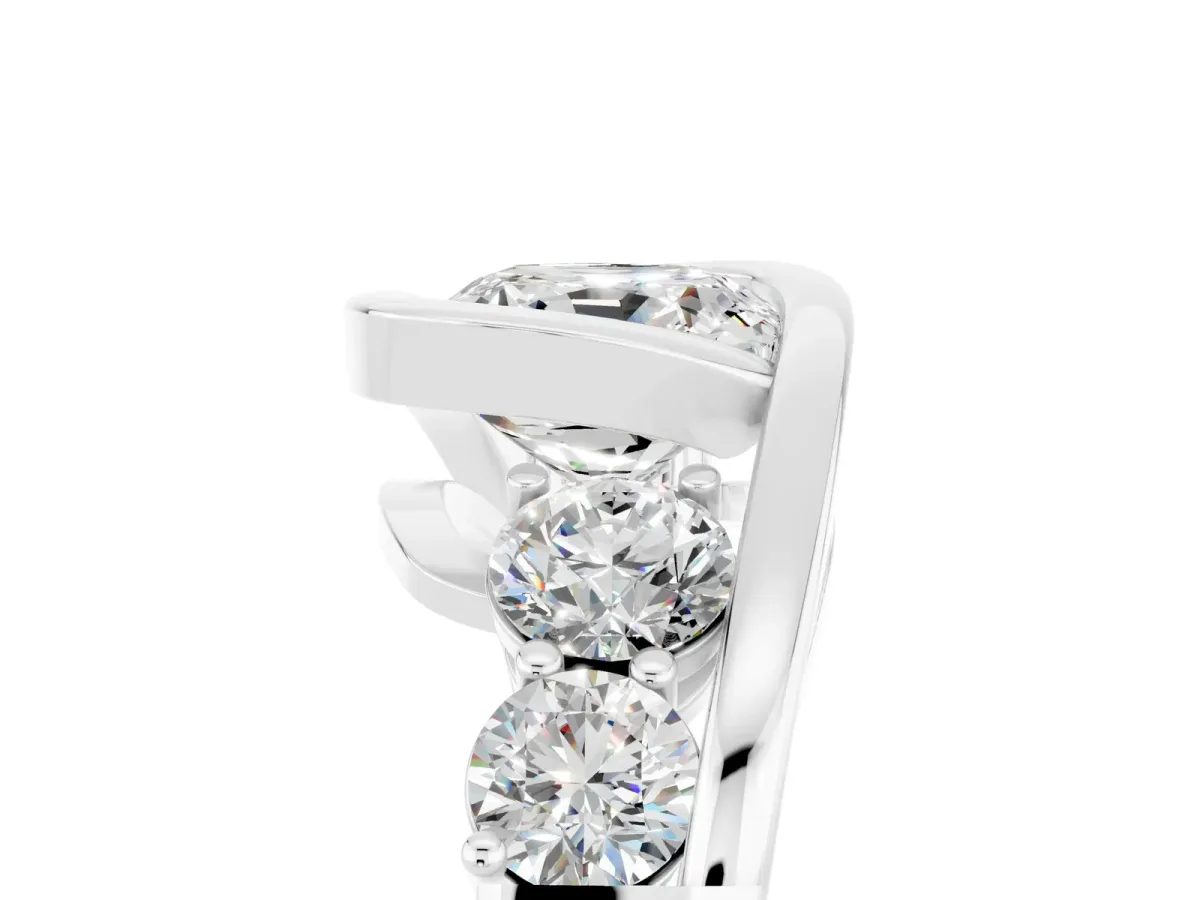 Bezel Set Cushion Cut Moissanite Bypass Ring with Round Accents Silver