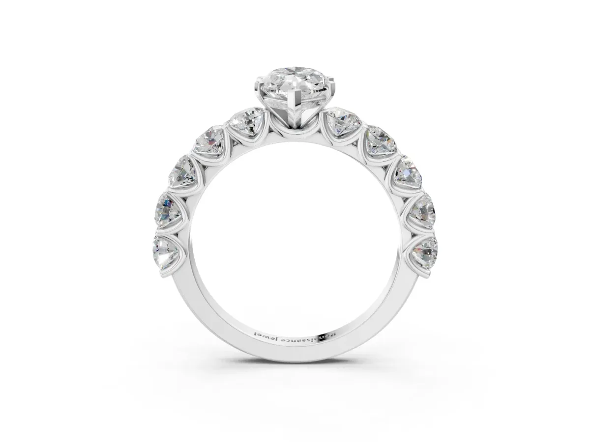Marquise Cut Diamond Prong Setting with Side Stones on a Pave Band Silver