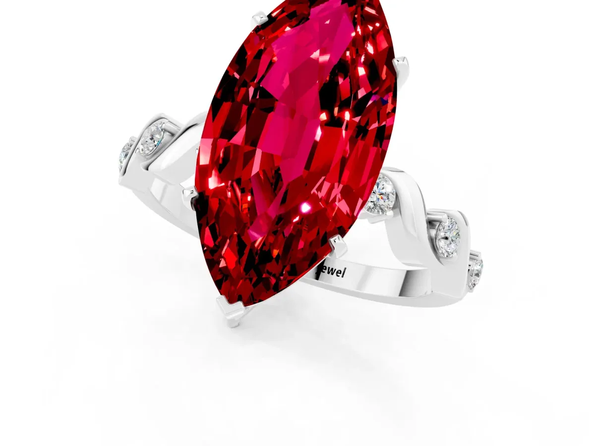 Marquise Cut Ruby Solitaire Twisted Band with Round Accents and Prong Setting Silver