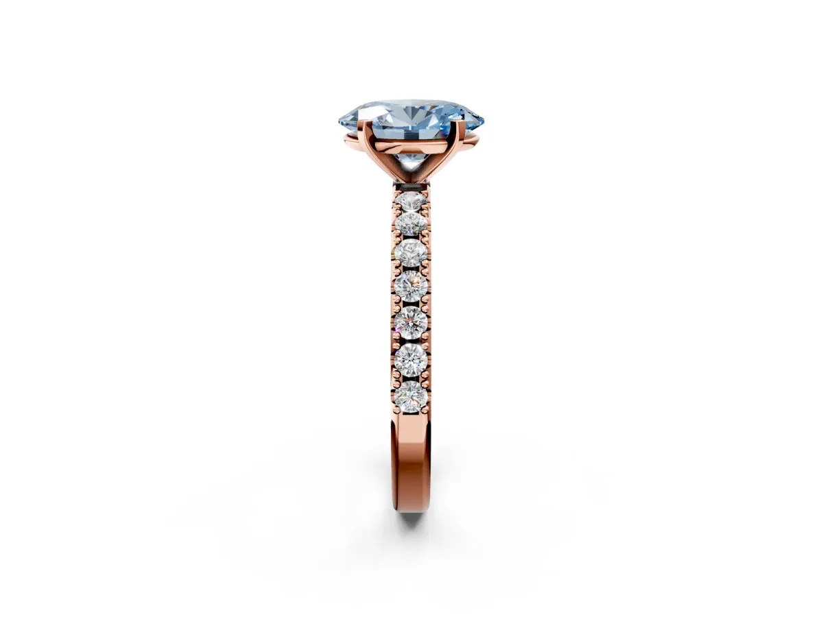 Fancy Blue Oval Cut Diamond Solitaire Pavé Band with Four-Prong Setting Rose gold