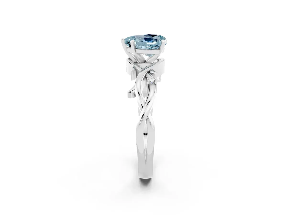 Heart Cut Aquamarine Solitaire Ring with Twisted Band and Prong Setting Silver