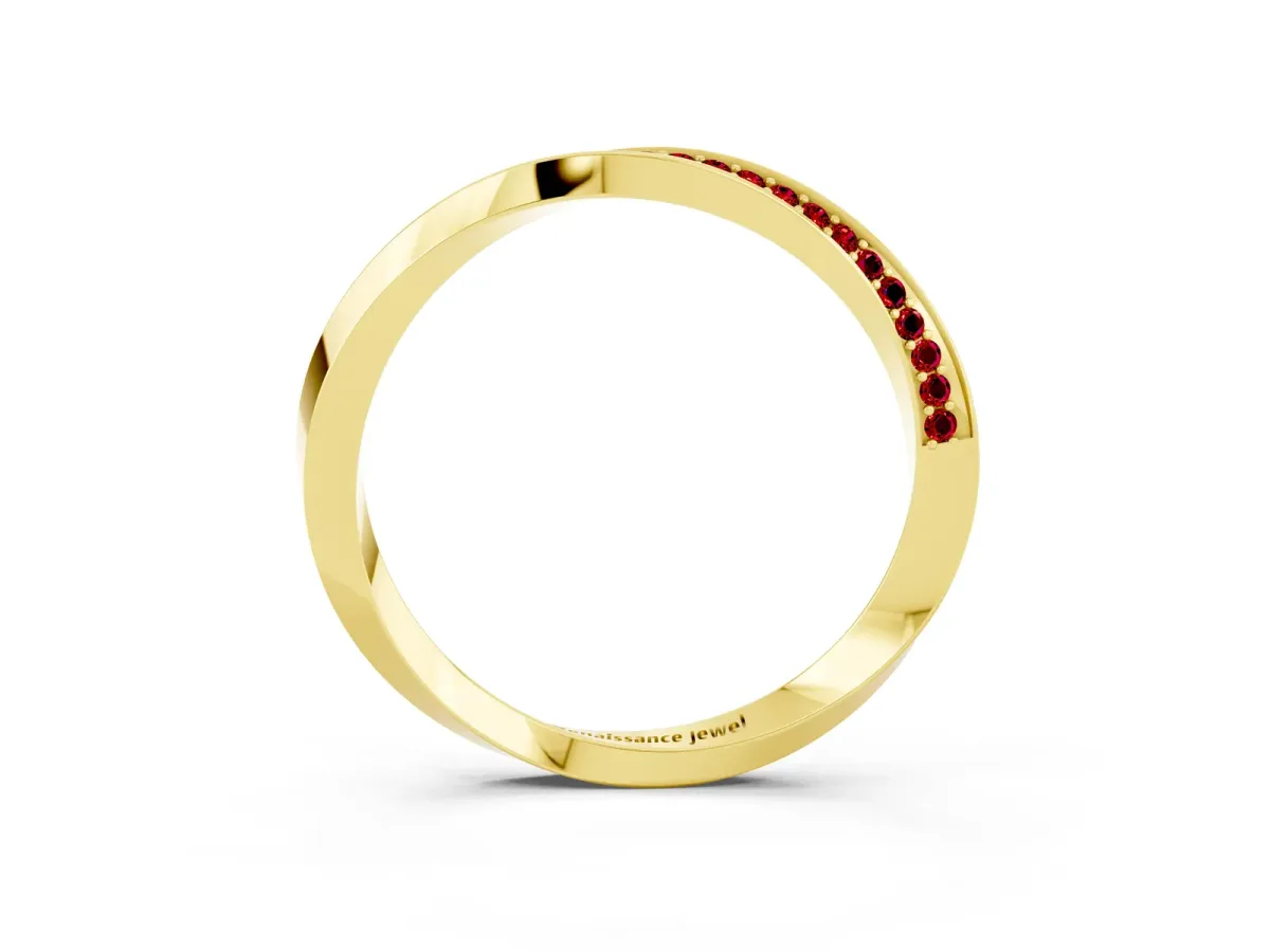 Pavé Round Ruby Twist Band Yellow gold