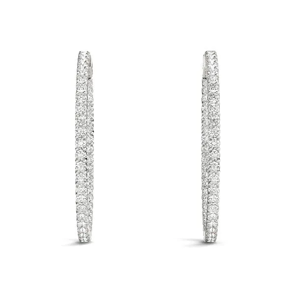 Round Diamond Eternity Hoop Earrings with Pavé Setting and Shared Prong Silver
