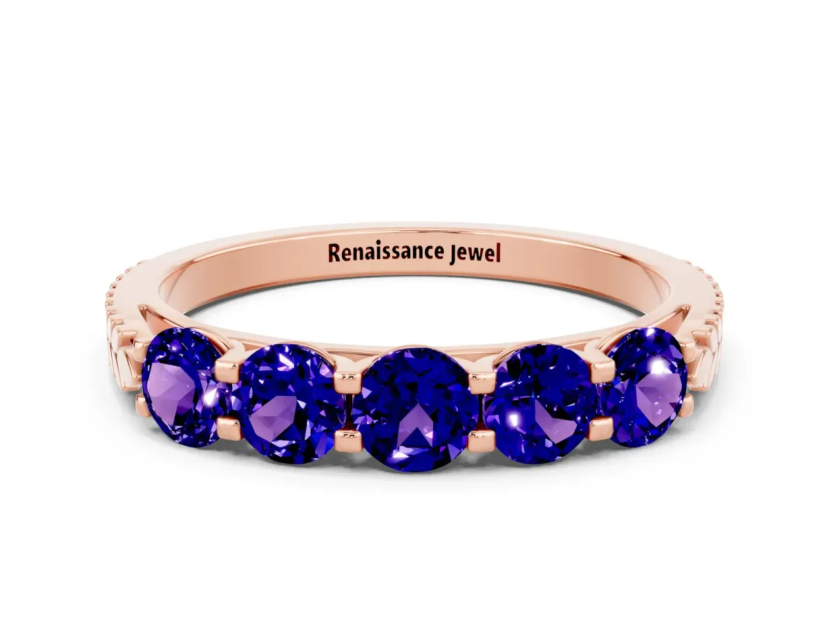 Five-Stone Round Tanzanite Prong-Set Band Rose gold