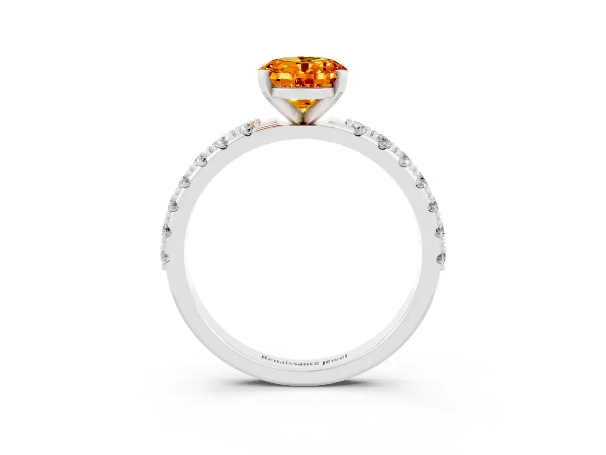 Oval Cut Citrine Solitaire Pavé Band with Four-Prong Setting Platinum