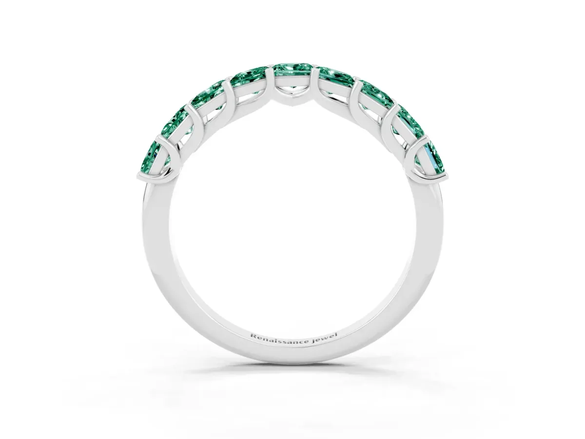 Princess Cut Green Sapphire Channel-Set Eternity Band with Prong Setting Silver