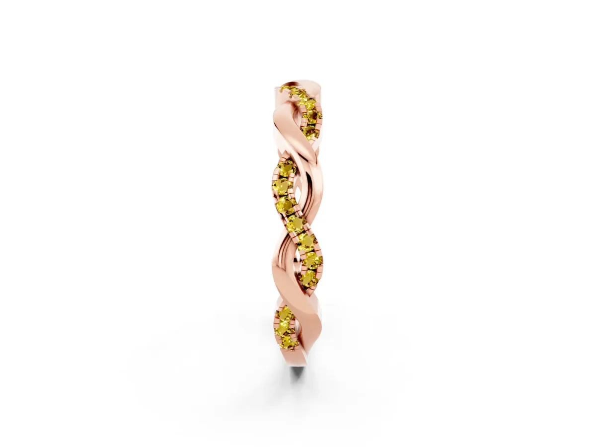 Round Yellow Sapphire Twist Eternity Band with Pavé Setting Rose gold