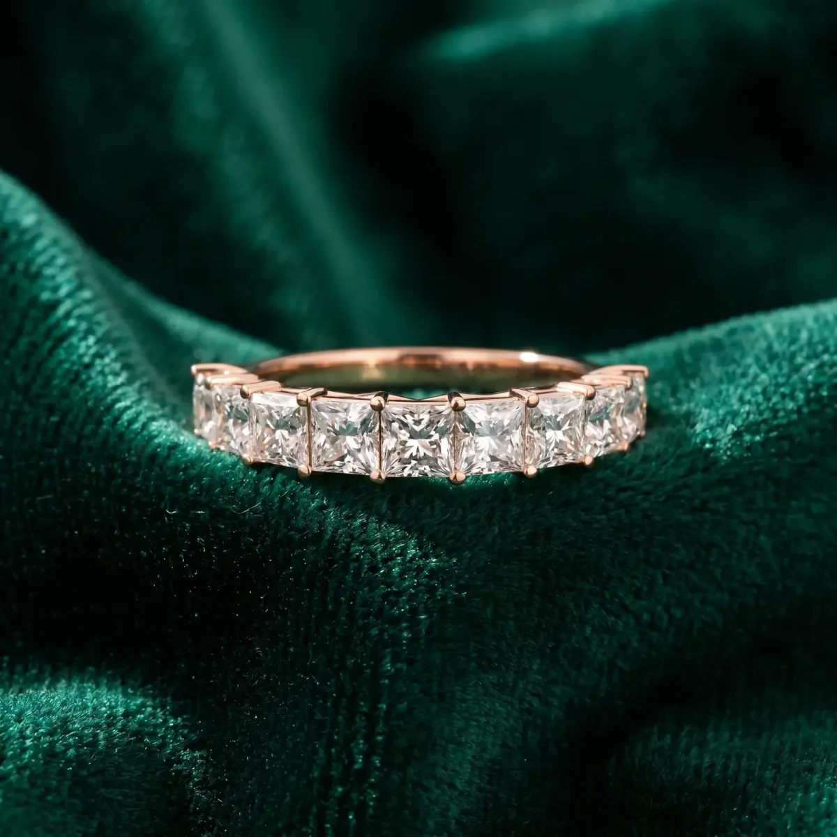 Princess Cut Diamond Channel-Set Eternity Band with Prong Setting Rose gold