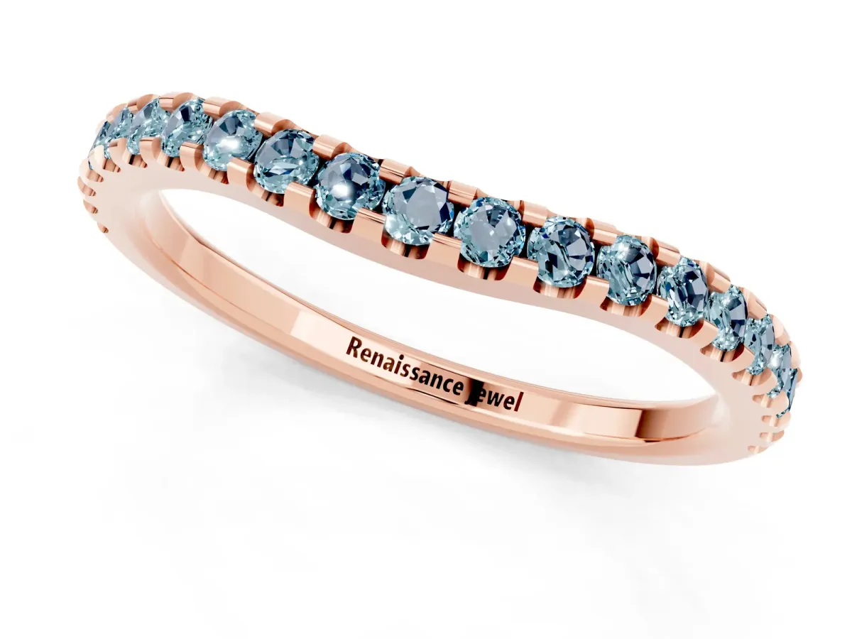 Round Aquamarine Pavé Curved Wedding Band Rose gold