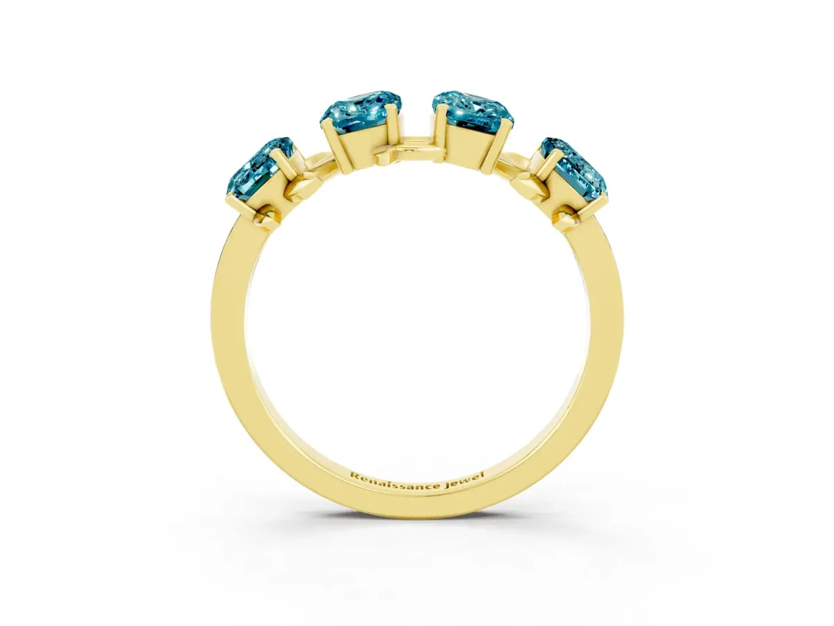 Emerald Cut Blue Topaz Prong-Set Half Eternity Band Yellow gold