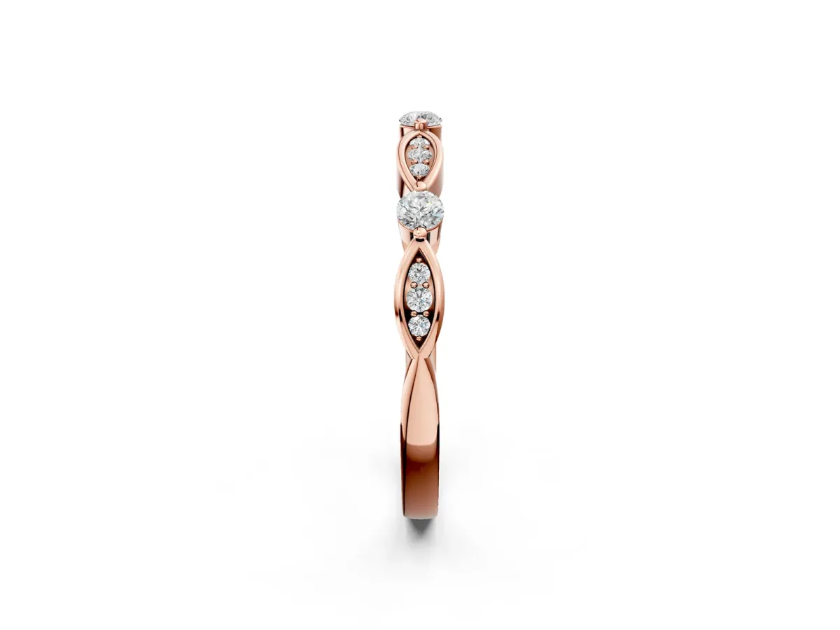 Marquise and Round Diamond Milgrain Band with Bezel Setting Rose gold