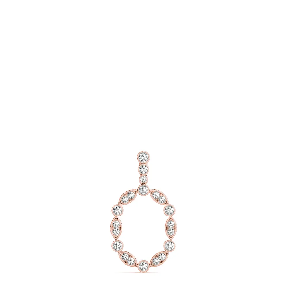 Round and Marquise Diamond Bezel Set Pendant Rose gold
