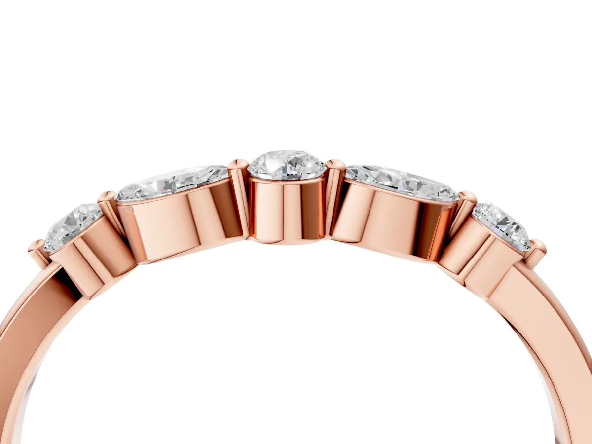 Round and Marquise Diamond Half Eternity Band with Prong Setting Rose gold