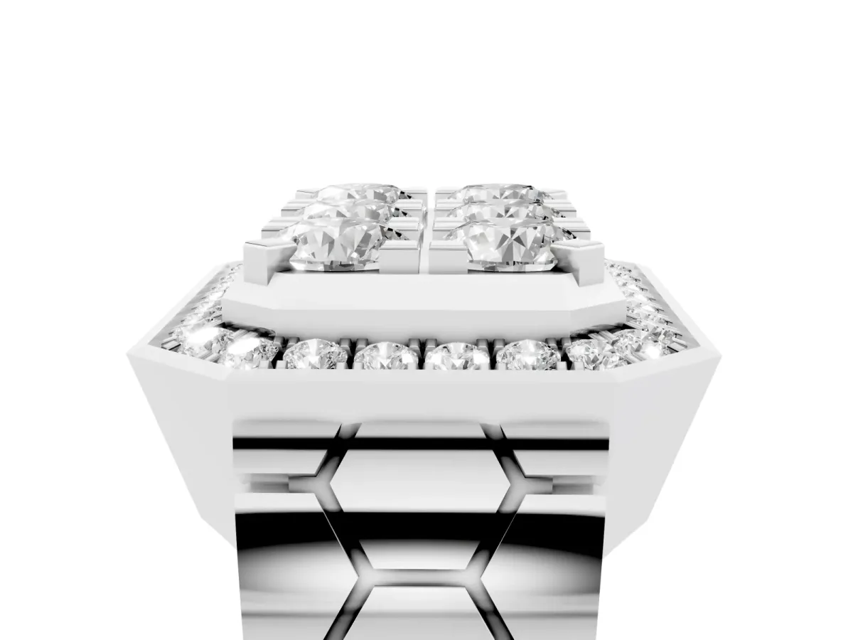 Round Diamond Cluster Halo Mens Ring White gold