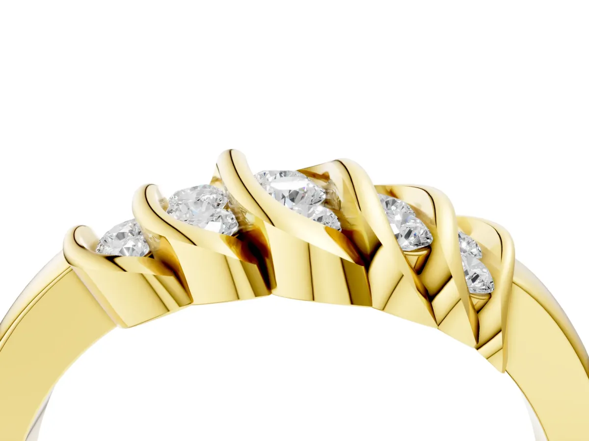 Round Diamond Multi-Row Crossover Band Yellow gold