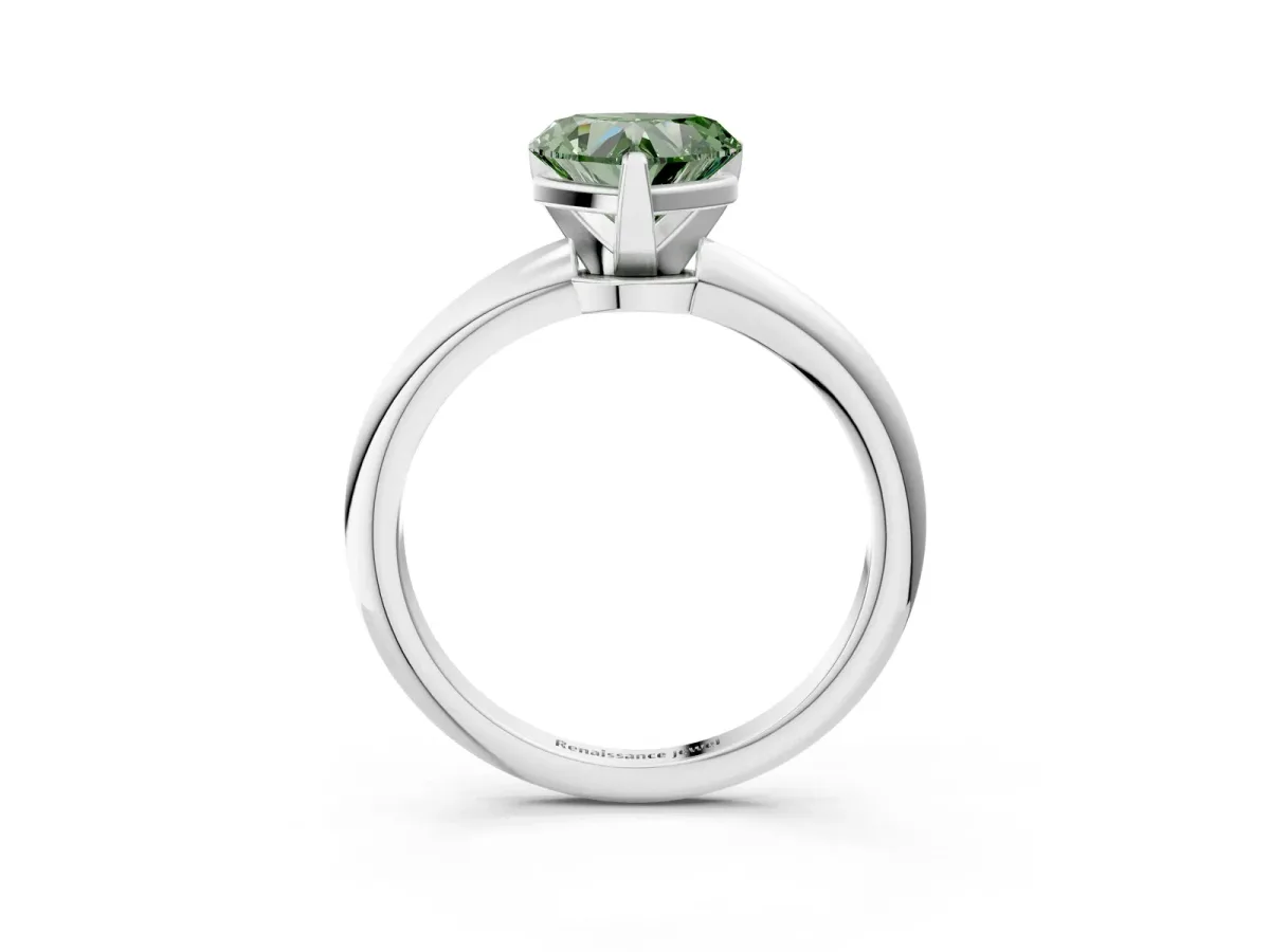 Fancy Green Heart Cut Diamond Solitaire Ring with Six-Prong Setting and Classic Band Silver
