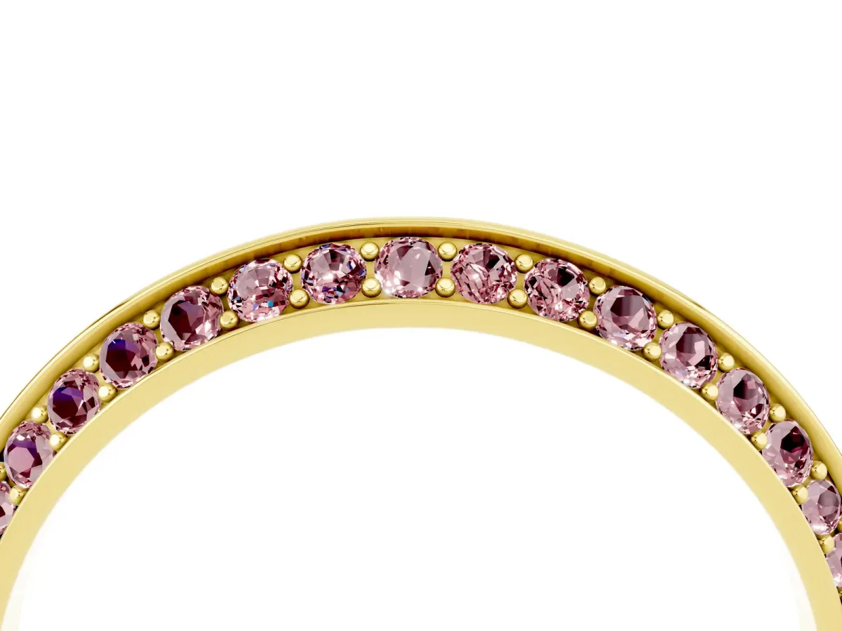 Double Row Pavé Round Morganite Eternity Band with Channel Setting Yellow gold