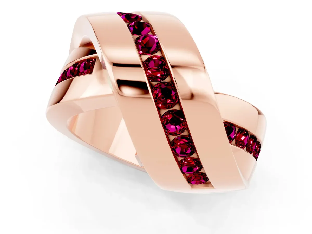Pavé Round Garnet Crossover Band with Channel Setting Rose gold