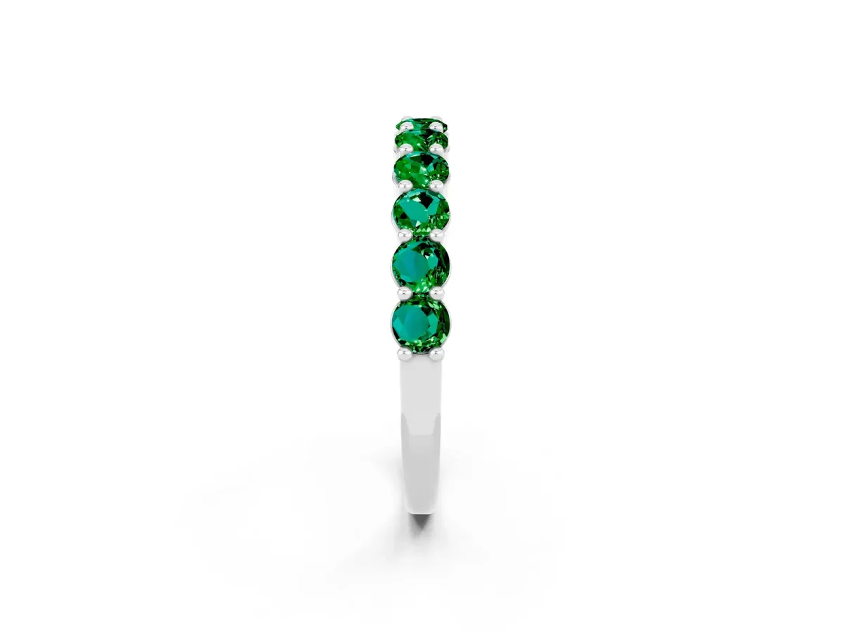 Round Emerald Half Eternity Band with Prong Setting Platinum