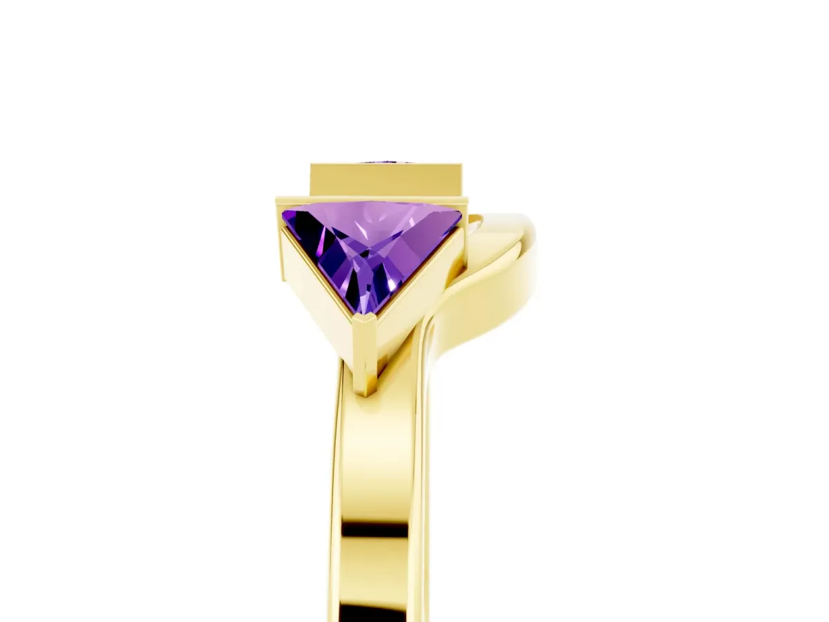 Trillion Tanzanite Open Band Ring with Bezel Setting Yellow gold