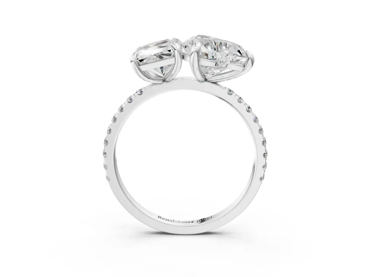 Radiant and Heart Toi Moi Ring with Prong Setting and Micro Pave Band Silver