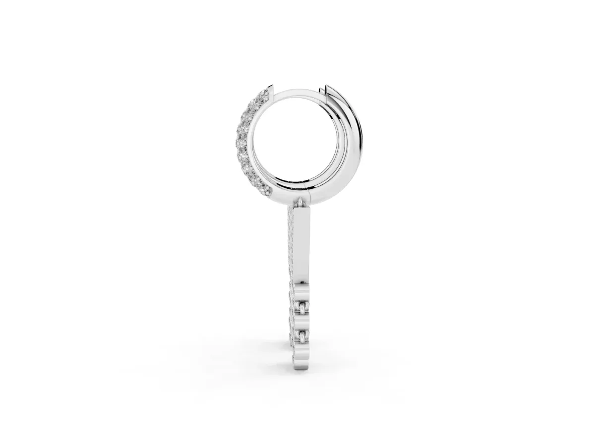 Round Diamond Initial V Huggie Hoop Earrings White gold